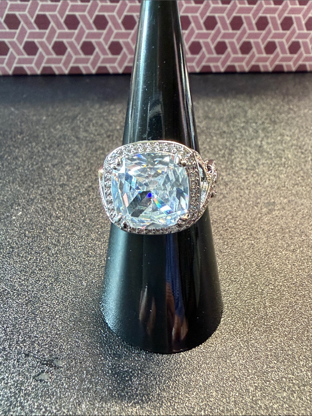 Clear Cushion-Cut Halo Ring In Silver-Tone - Women Jewelry
